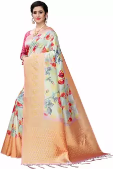 Multicolor Woven Cotton Silk Saree With Blouse