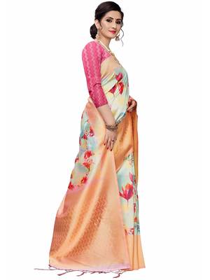 Multicolor Woven Cotton Silk Saree With Blouse 3