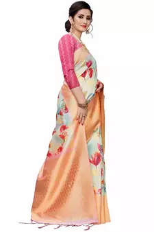 Multicolor Woven Cotton Silk Saree With Blouse