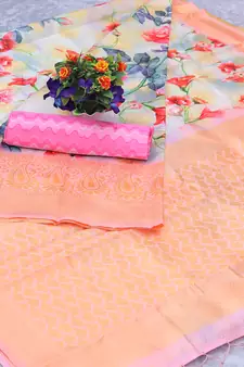 Multicolor Woven Cotton Silk Saree With Blouse