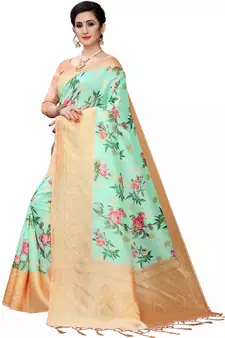 Multicolor Woven Cotton Silk Saree With Blouse