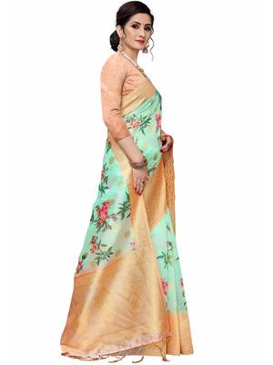 Multicolor Woven Cotton Silk Saree With Blouse 3