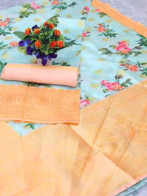 Multicolor Woven Cotton Silk Saree With Blouse 5