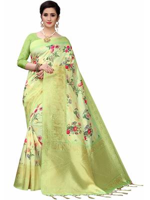 Multicolor Woven Cotton Silk Saree With Blouse 1