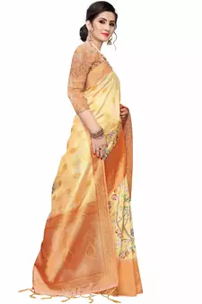 Multicolor Woven Cotton Silk Saree With Blouse