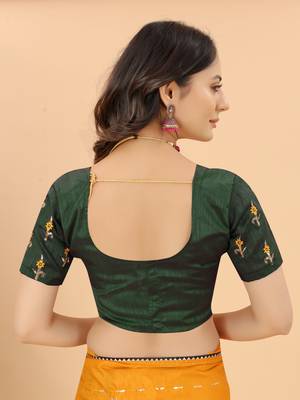 Yellow Embroidered Faux Silk Blend Saree With Blouse 5