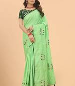 Light green embroidered faux silk saree with blouse