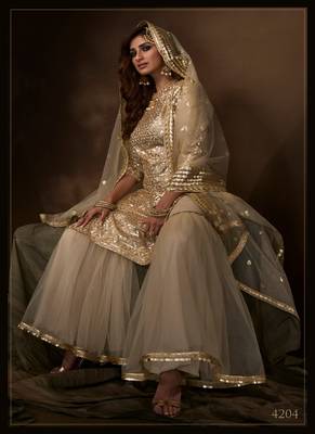 Dusky Beige Color Sequins Work Salwar Kameez With Soft Net Supatta Set 1