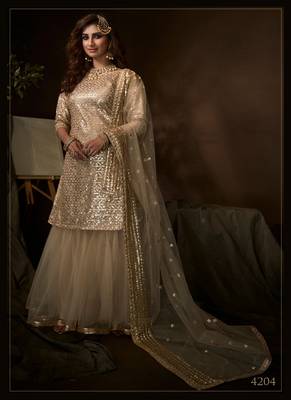 Dusky Beige Color Sequins Work Salwar Kameez With Soft Net Supatta Set 2