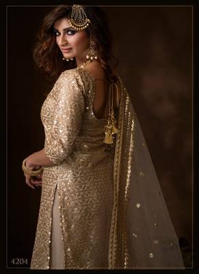 Dusky Beige Color Sequins Work Salwar Kameez With Soft Net Supatta Set 3