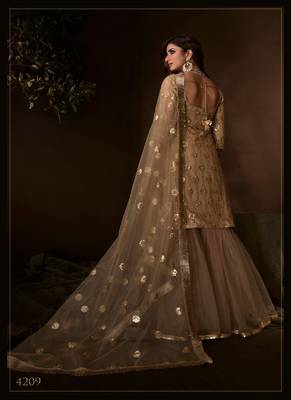 Beige Color Sequins Work Soft Net Salwar Kameez Dupatta Set 2