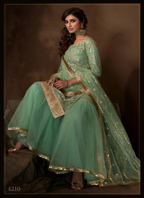 Green Soft Net Salwar Kameez Dupatta Set 3