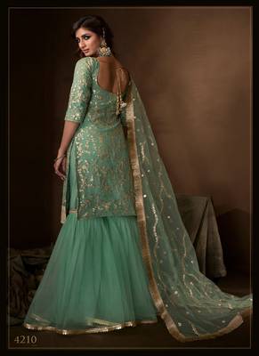 Green Soft Net Salwar Kameez Dupatta Set 4