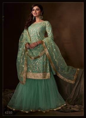 Green Soft Net Salwar Kameez Dupatta Set 1