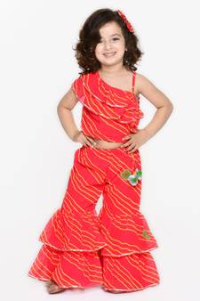 Orange Red Lehriya Sharara Top - Indo Western For Girls