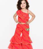 Orange Red Lehriya Sharara Top - Indo Western For Girls