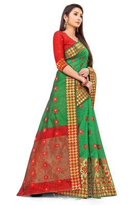 Dark green woven silk blend saree with blouse 3