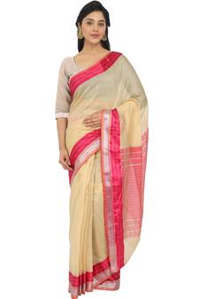 Peach Woven Cotton Silk Saree With Blouse