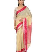 Peach Woven Cotton Silk Saree With Blouse
