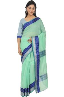 Blue Woven Cotton Silk Saree With Blouse