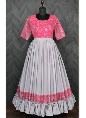 Grey Faux Blooming Organza Print Long Kurti 5