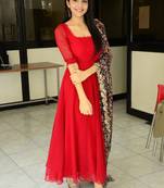 Designer Red Georgette With Organza Duapatta Long Kurti