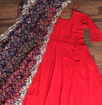 Designer Red Georgette With Organza Duapatta Long Kurti 5
