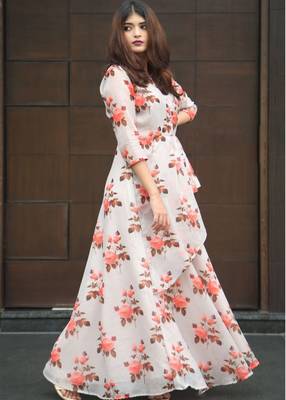 Off White Georgette Digital Print Long Kurti 1
