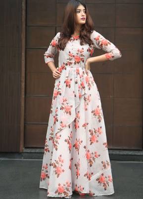 Off White Georgette Digital Print Long Kurti 2