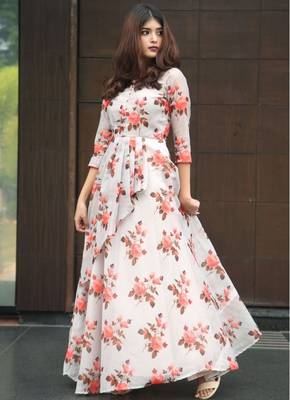 Off White Georgette Digital Print Long Kurti 3