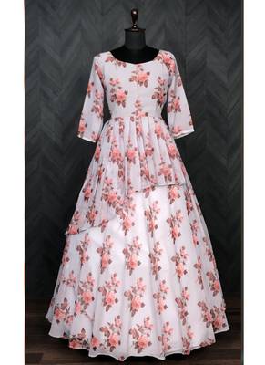 Off White Georgette Digital Print Long Kurti 4