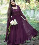 Vioet Georgette Sequence Work Gown With Dupatta