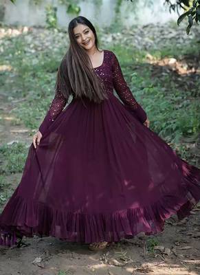 Vioet Georgette Sequence Work Gown With Dupatta 2