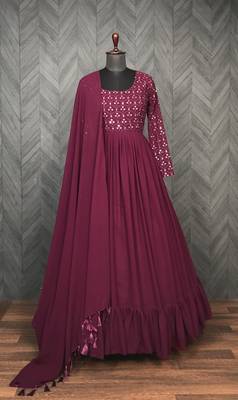 Vioet Georgette Sequence Work Gown With Dupatta 3
