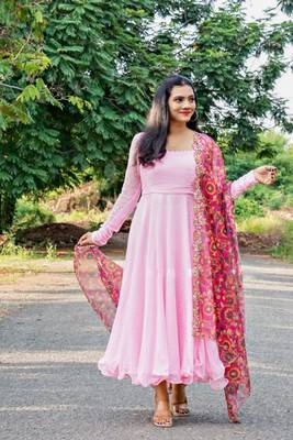 Light Pink Georgette Gown With dupatta 1