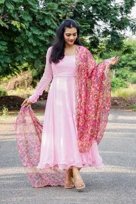 Light Pink Georgette Gown With dupatta 2