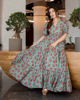 Sea Green Rajwadi Chanderi Gown 1