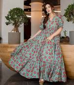 Sea Green Rajwadi Chanderi Gown