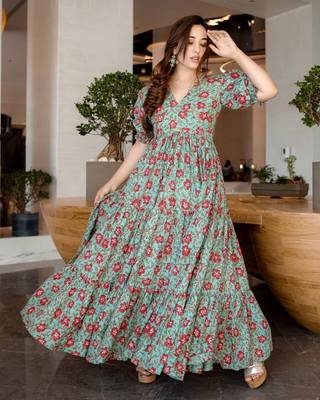 Sea Green Rajwadi Chanderi Gown 2