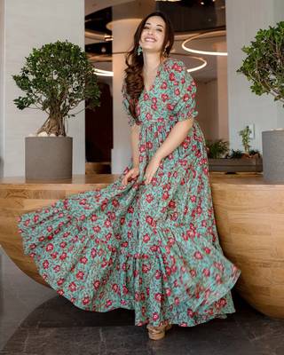 Sea Green Rajwadi Chanderi Gown 3