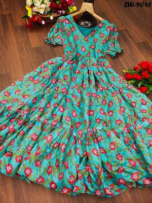 Sea Green Rajwadi Chanderi Gown 5