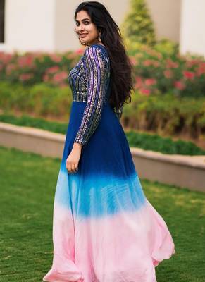 Blue georgette Sequence Work Designer Gown 1
