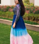 Blue georgette Sequence Work Designer Gown