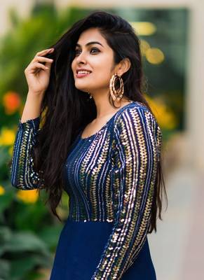 Blue georgette Sequence Work Designer Gown 2