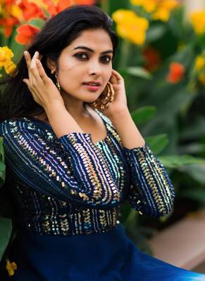 Blue georgette Sequence Work Designer Gown 3