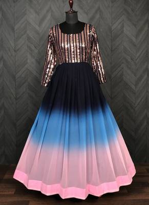 Blue georgette Sequence Work Designer Gown 4