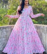 Light Pink georgette Digital Print Designer Gown