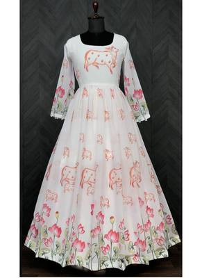 Off White Georgette Designer Gown 3