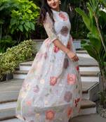 Off White Silk Sequence Thread Work Designer Gown