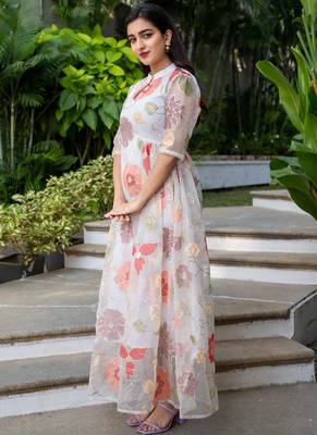 Off White Silk Sequence Thread Work Designer Gown 2